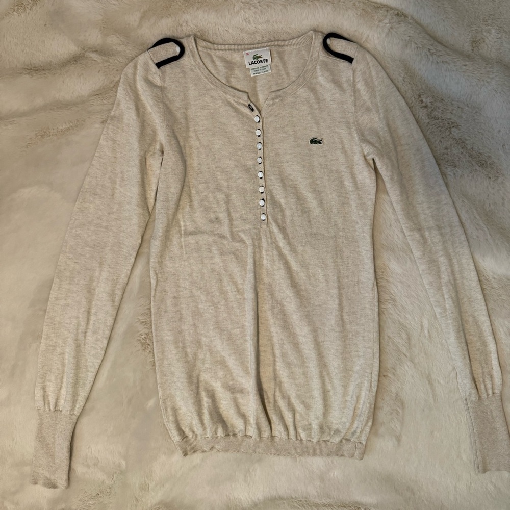 Lacoste Light Tan Cardigan with Black Accents